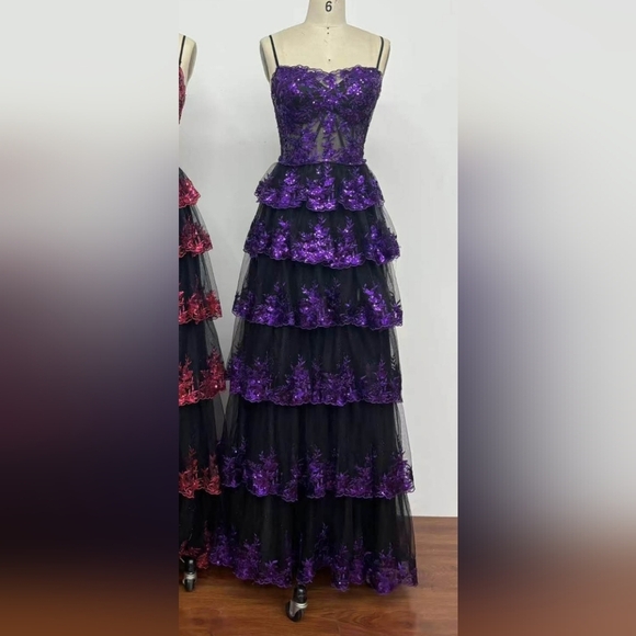Dresses & Skirts - Tiered Maxi Dress. 4  NWOT Dark Romantic Prom Event Gala Formal
